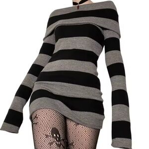 Striped Off-Shoulder Sweater dress